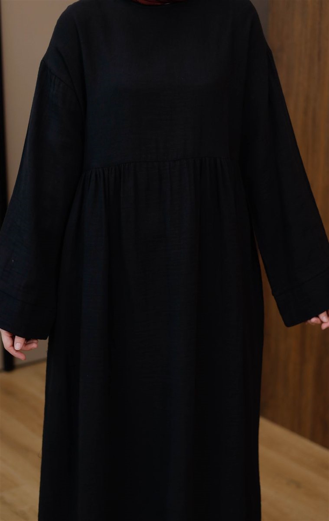 Müslin Uzun Elbise Siyah