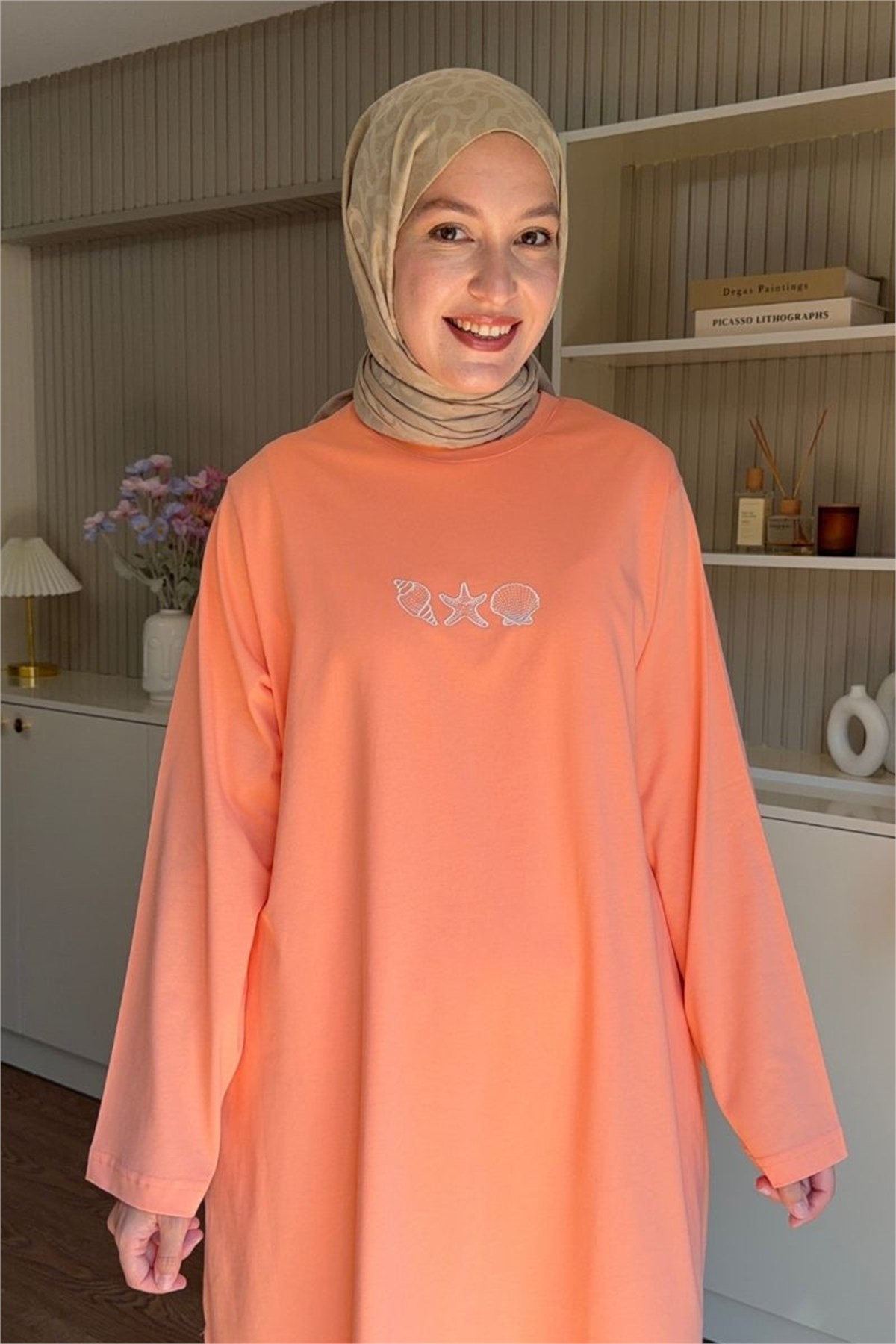 Nakışlı Basic Uzun Tunik Kavuniçi