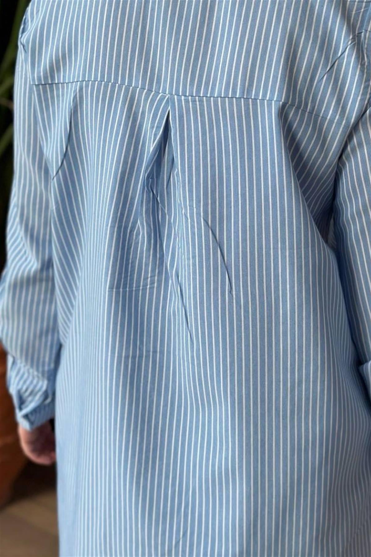 Naturel Çizgili Uzun Tunik Bebe Mavisi