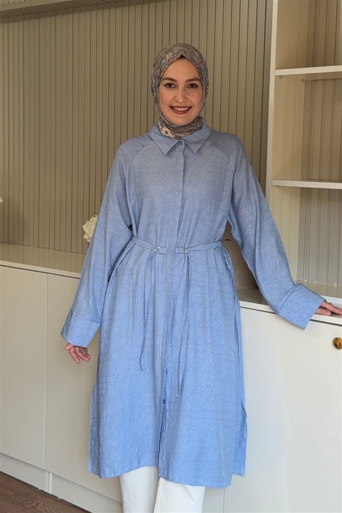 Nehir Kuşak Detaylı Tunik Mavi