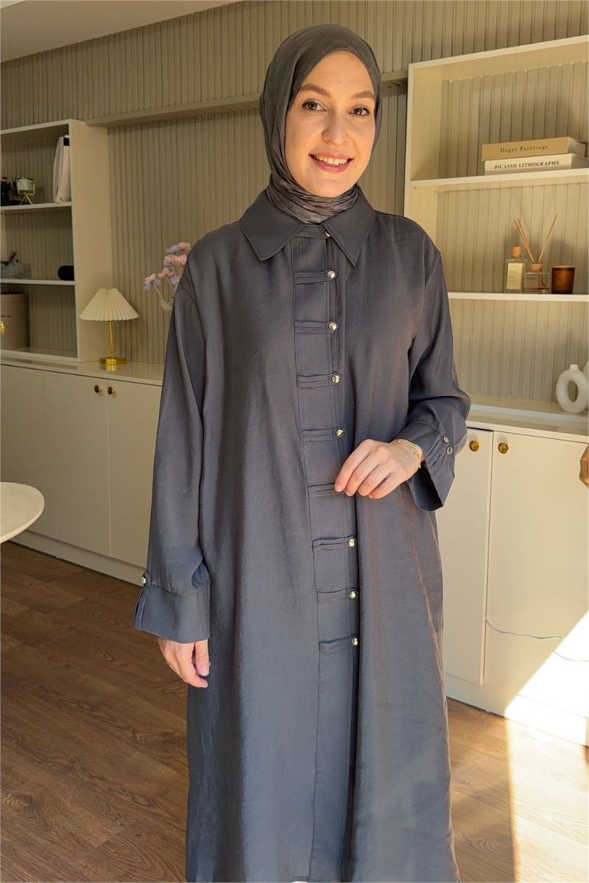 Önü Biritli Modal Tunik Füme