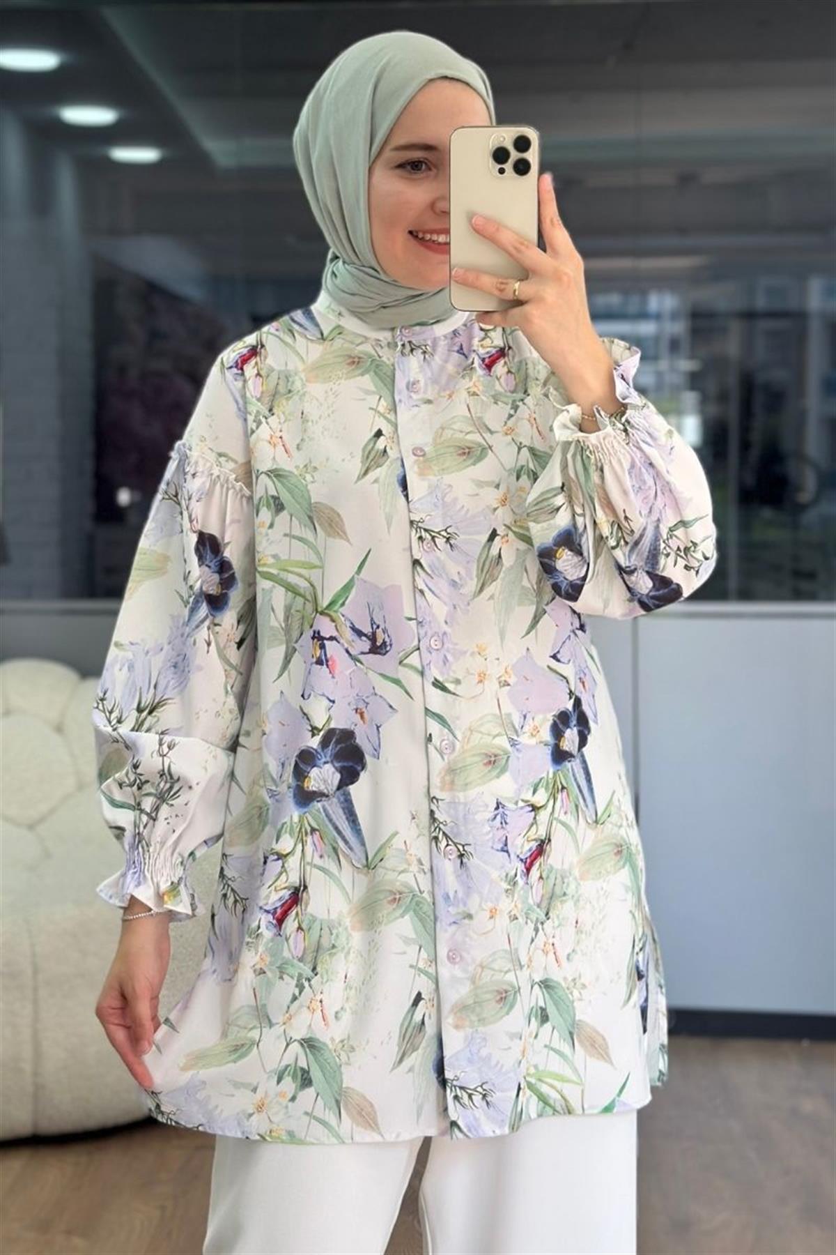 Orkide Desenli Gömlek 