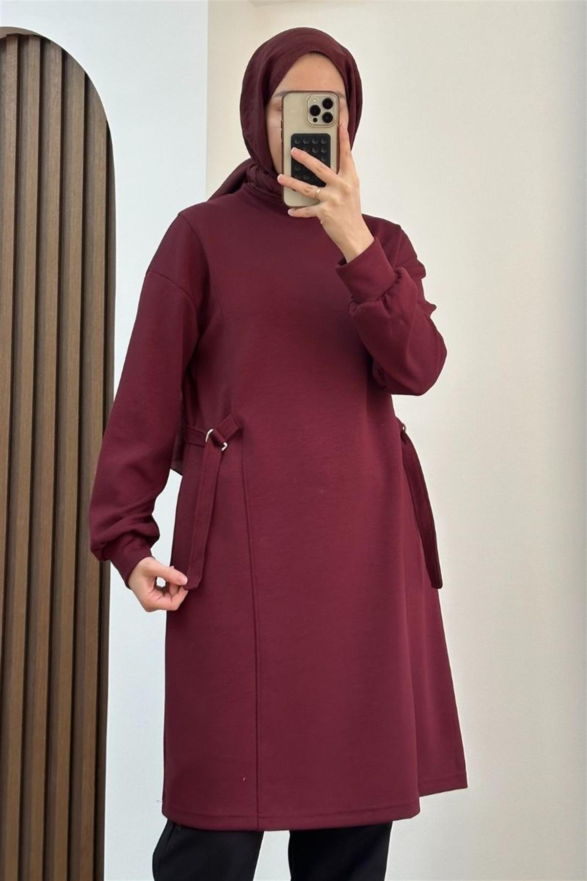 Oysho Yandan Tokalı Tunik Vişne