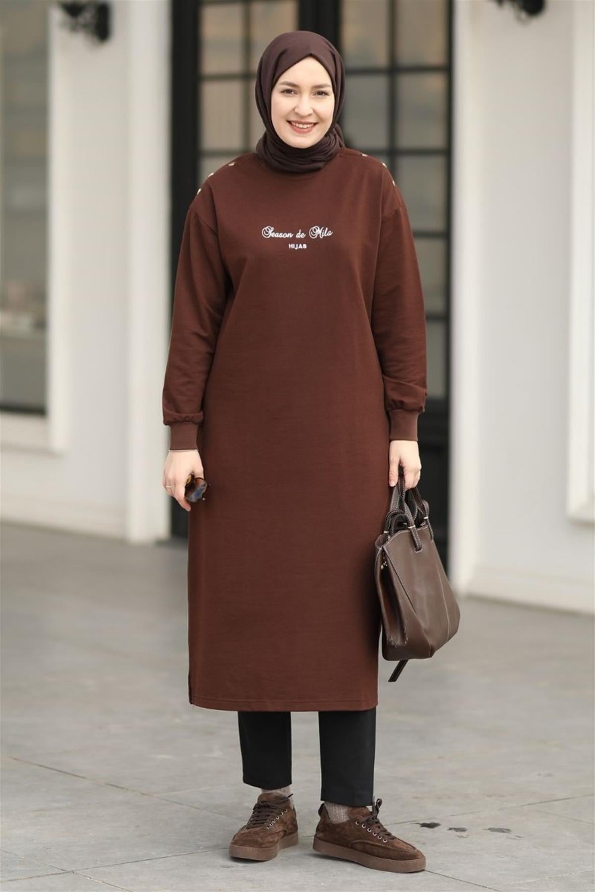Season De Mila 120 cm Uzun Tunik Kahve