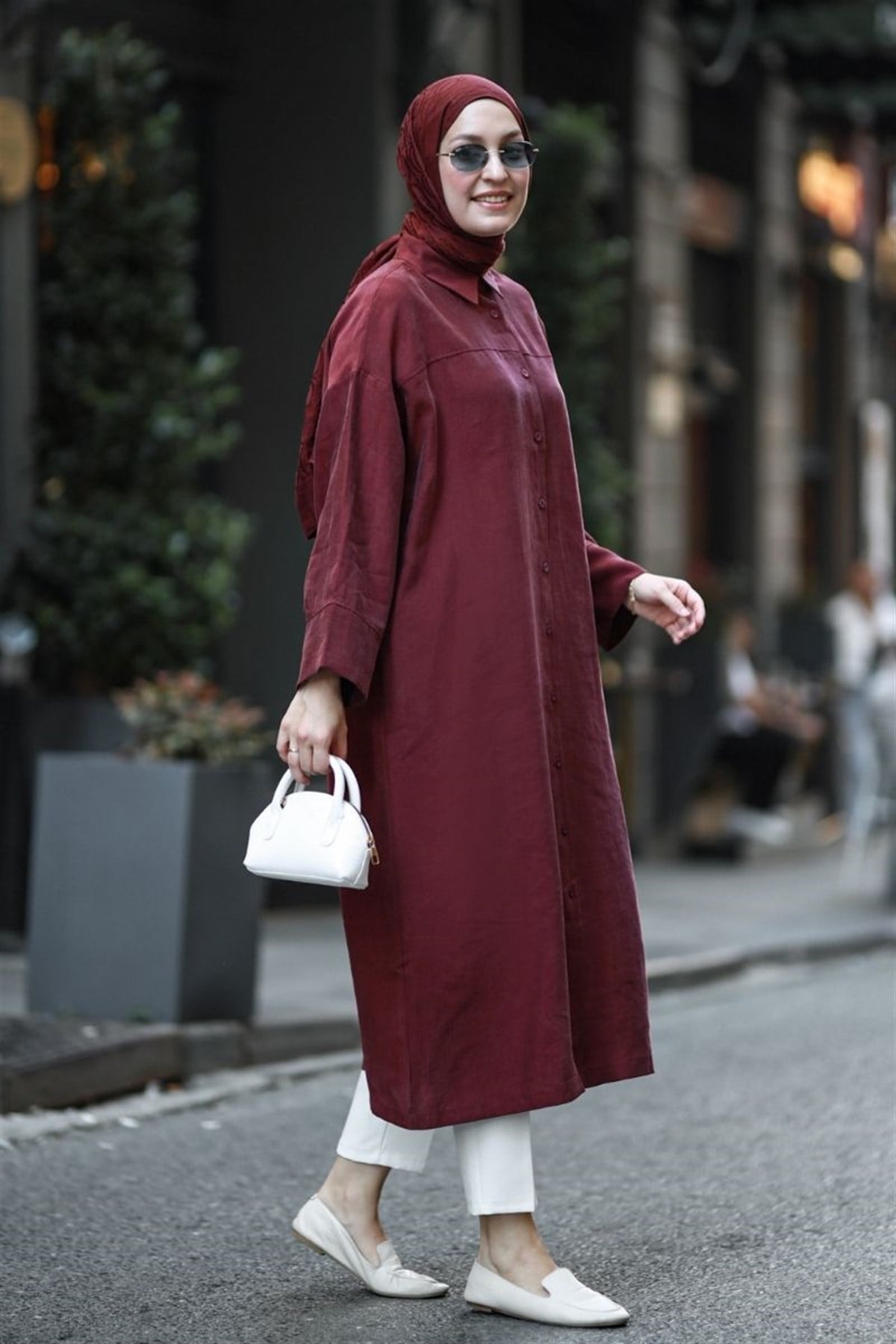 Seyyar Kemerli 120 Cm Tesla Tunik Bordo