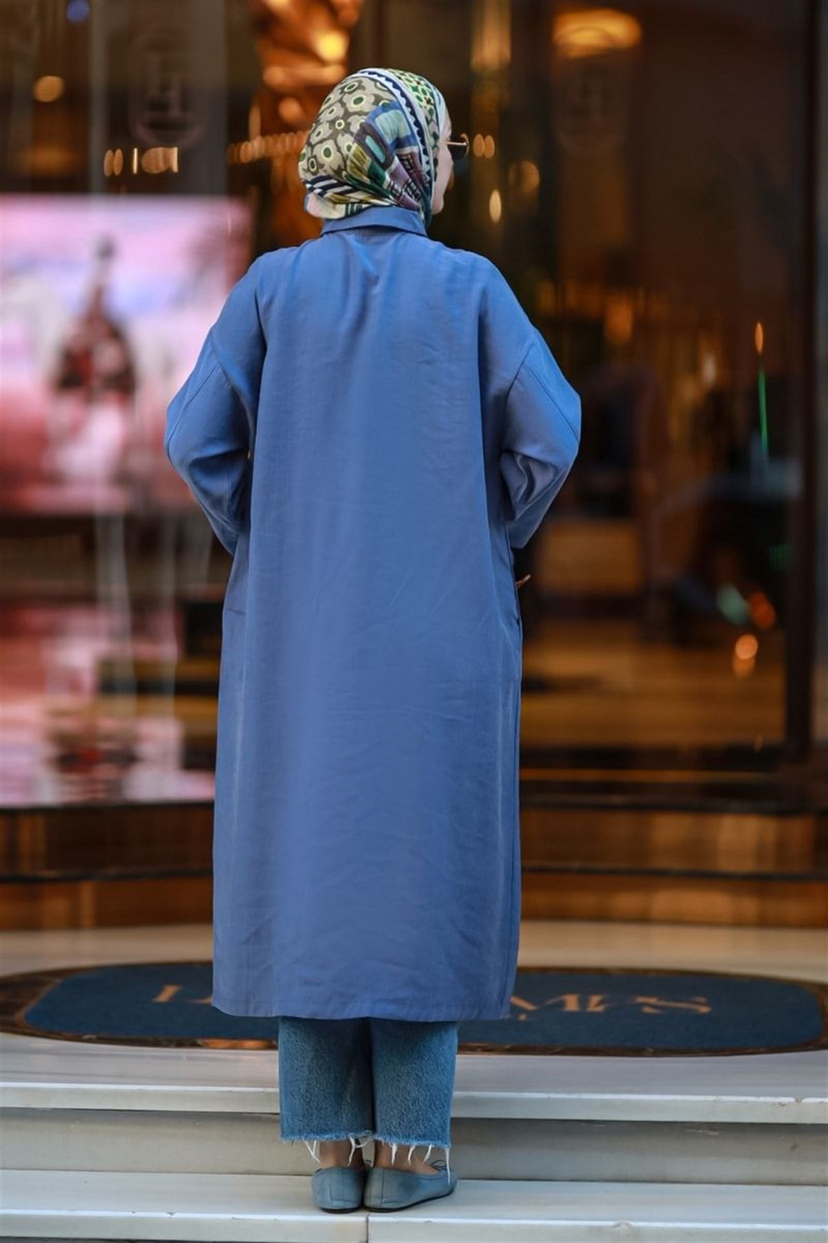 Seyyar Kemerli 120 Cm Tesla Tunik İndigo