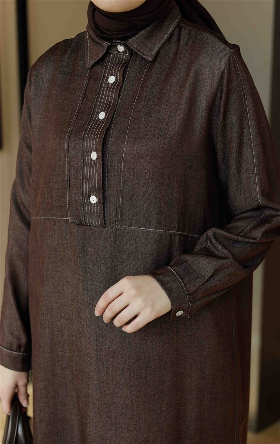 Soft Denim Uzun Tunik Kahve