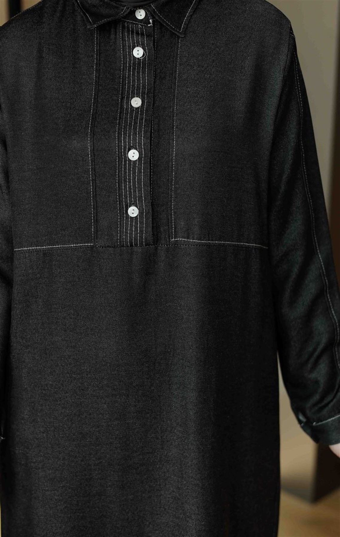 Soft Denim Uzun Tunik Siyah