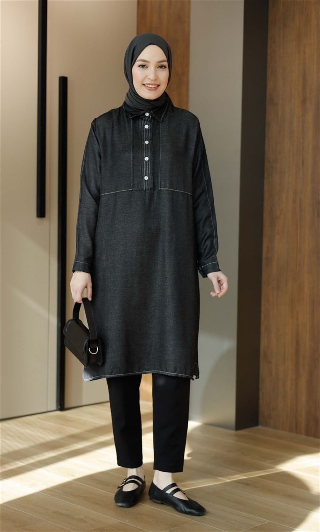 Soft Denim Uzun Tunik Siyah