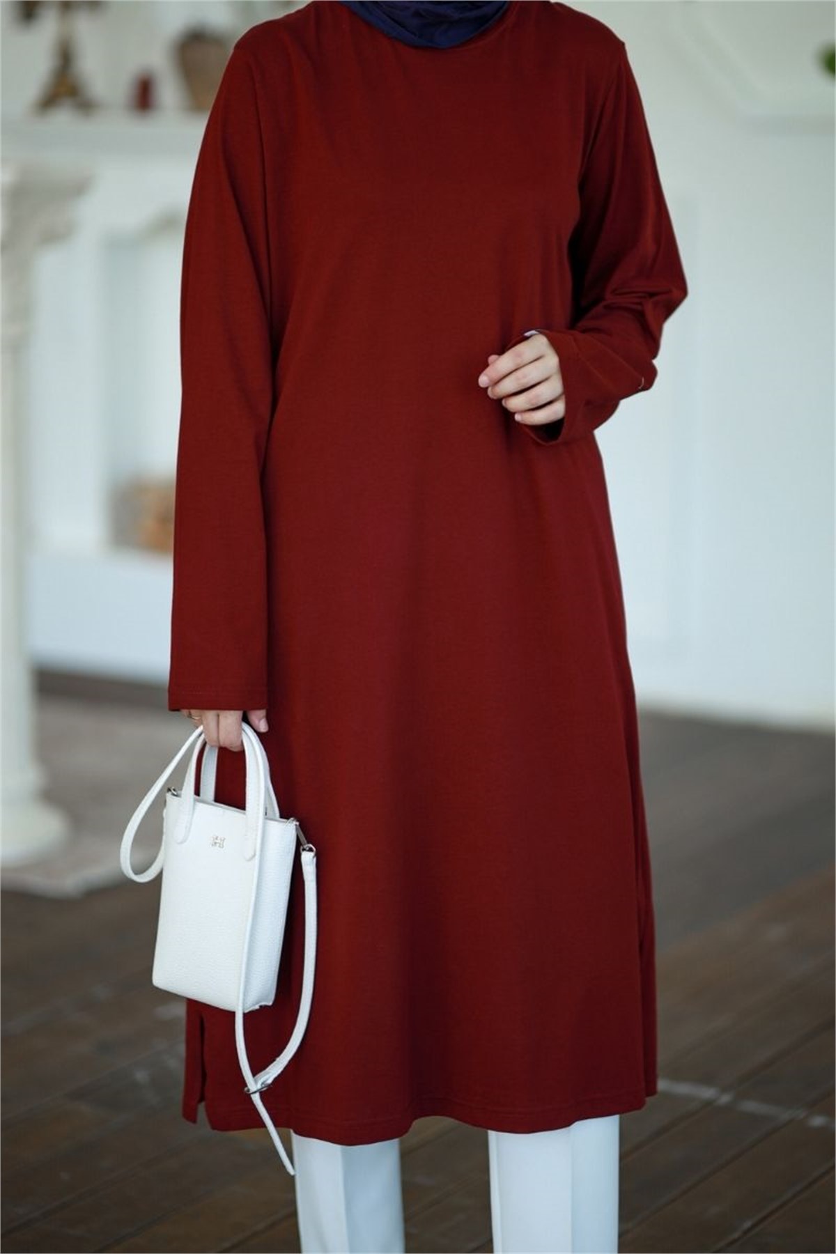 Summer Basic Uzun Tunik Bordo