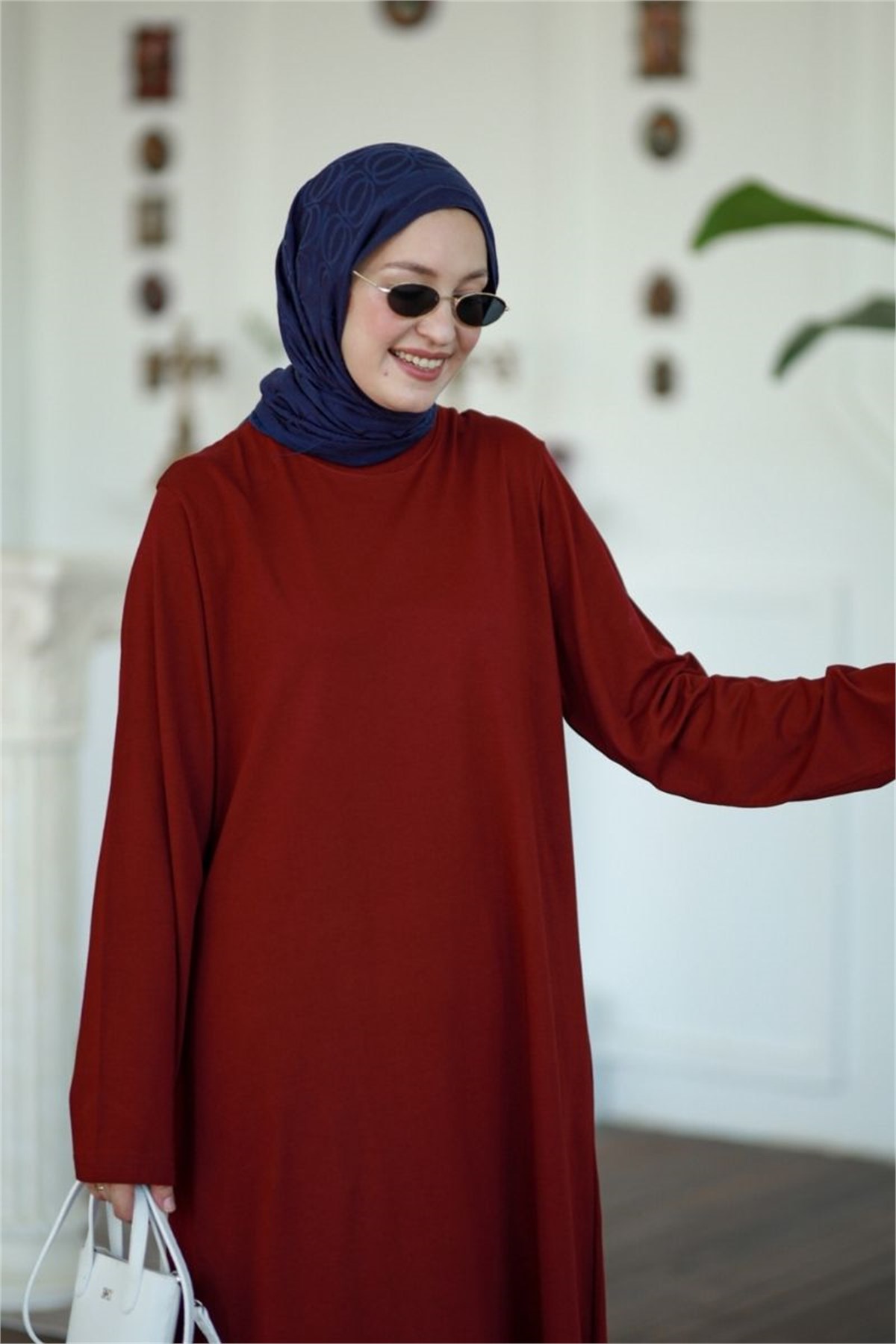 Summer Basic Uzun Tunik Bordo