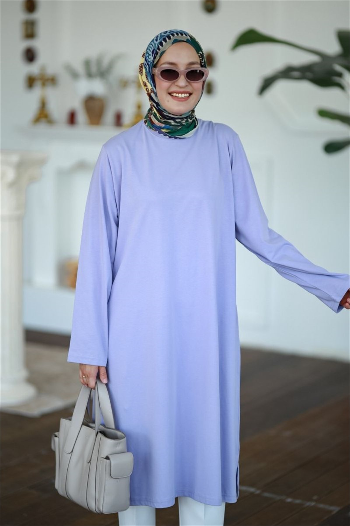 Summer Basic Uzun Tunik Buz Menekşe