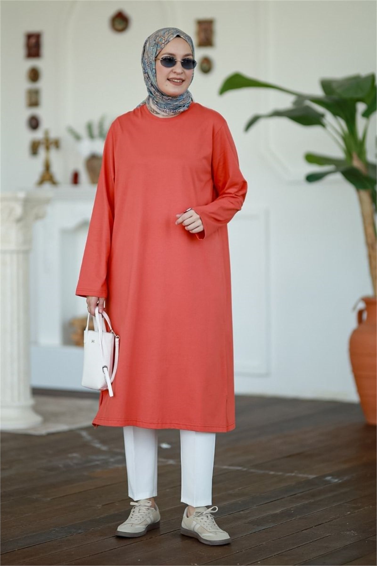 Summer Basic Uzun Tunik Şeftali