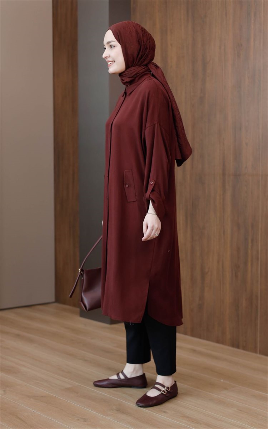 Süs Cepli Tensel Tunik Bordo