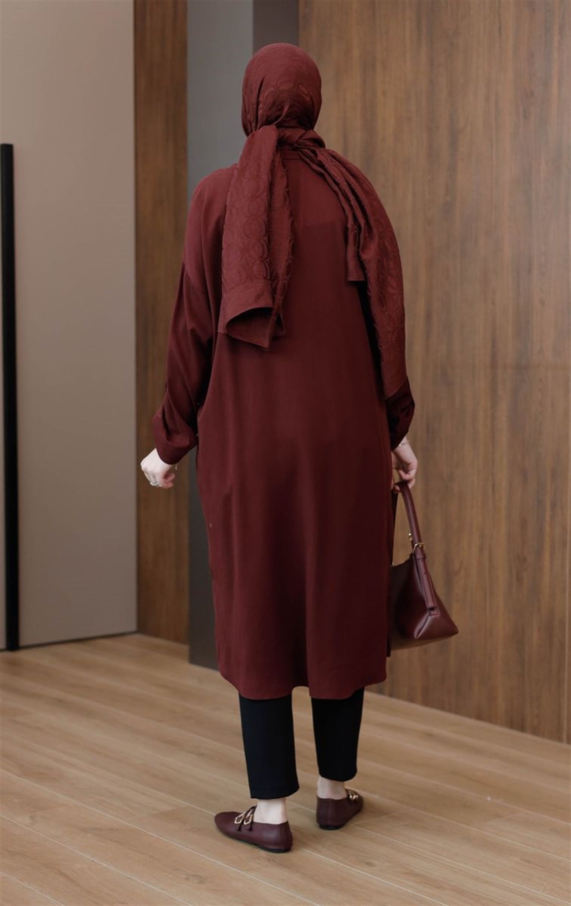 Süs Cepli Tensel Tunik Bordo