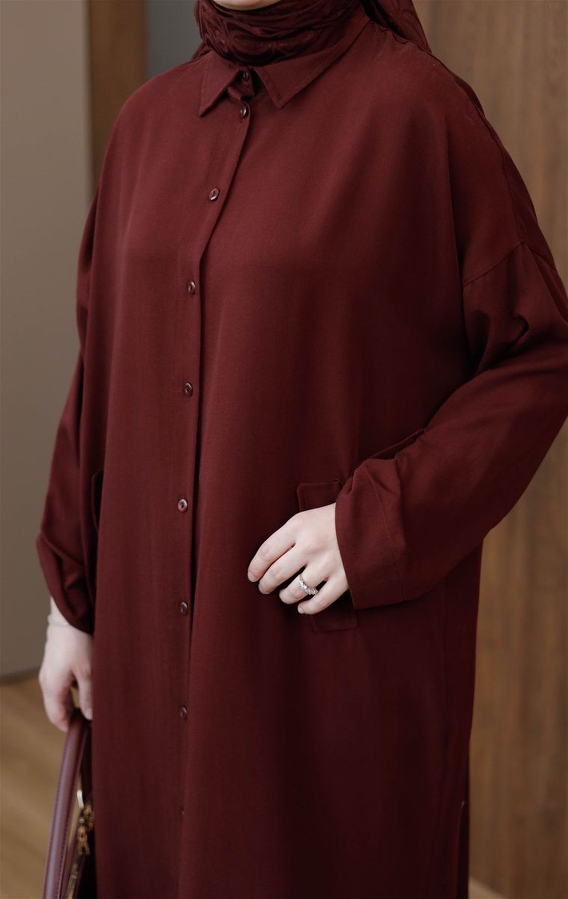 Süs Cepli Tensel Tunik Bordo