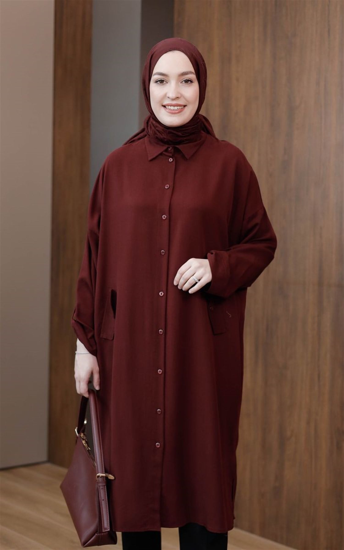 Süs Cepli Tensel Tunik Bordo
