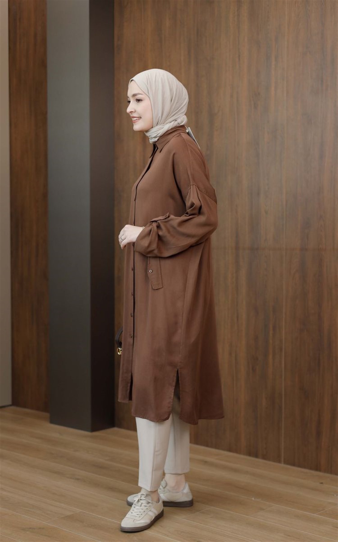 Süs Cepli Tensel Tunik Kahve