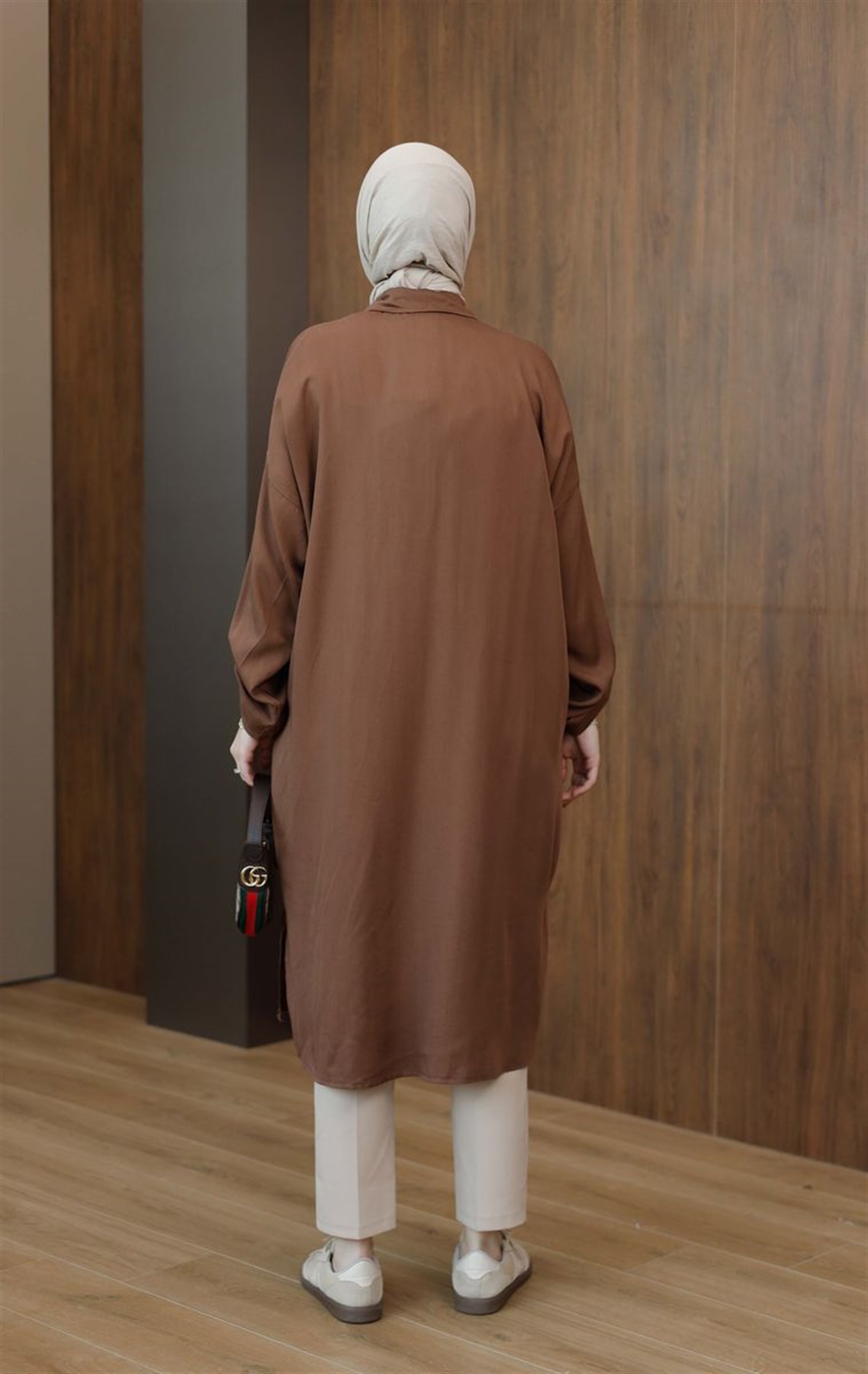 Süs Cepli Tensel Tunik Kahve