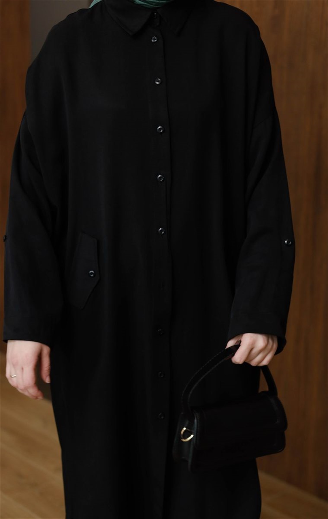 Süs Cepli Tensel Tunik Siyah