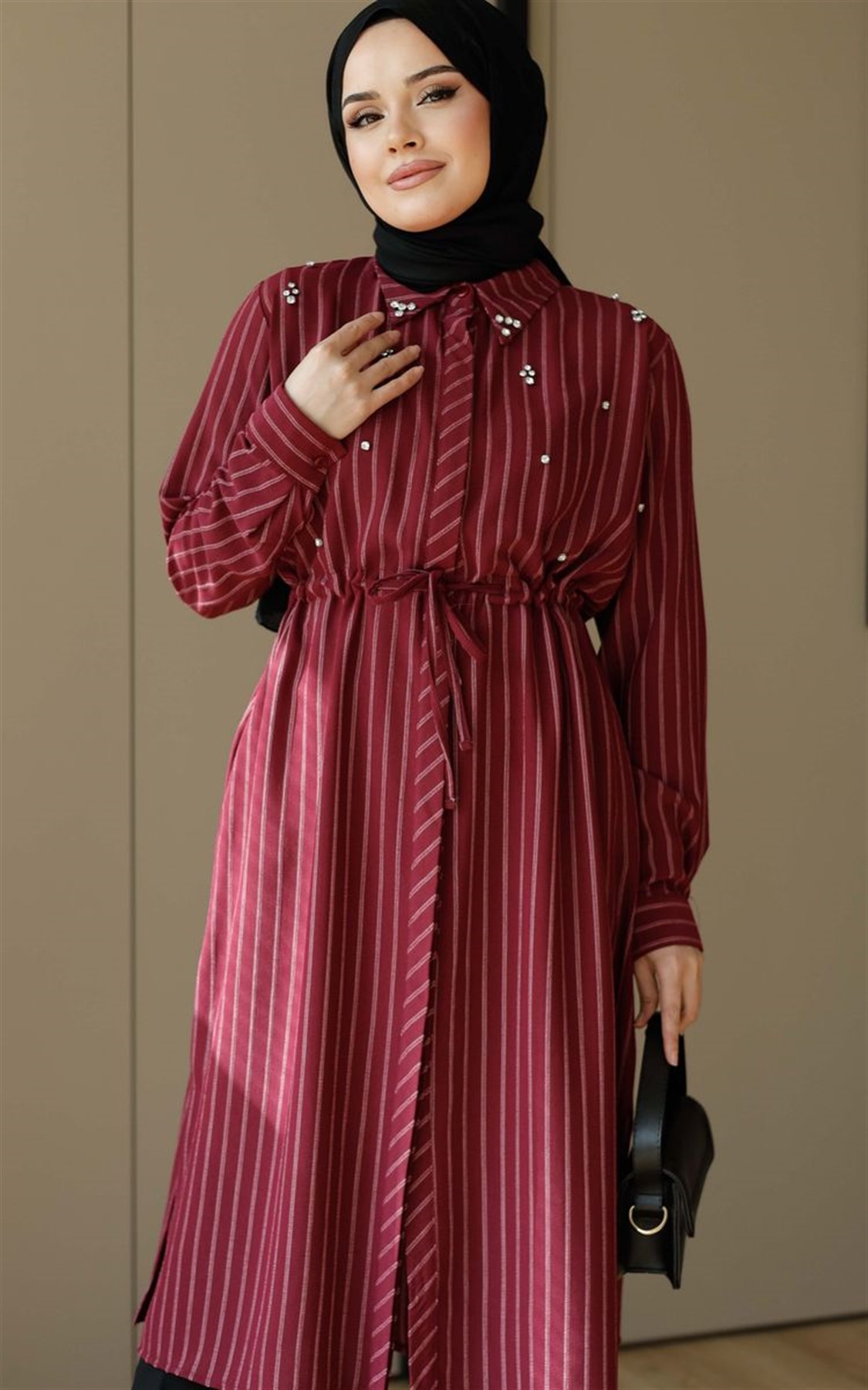 Taşlı Linda Tunik Bordo