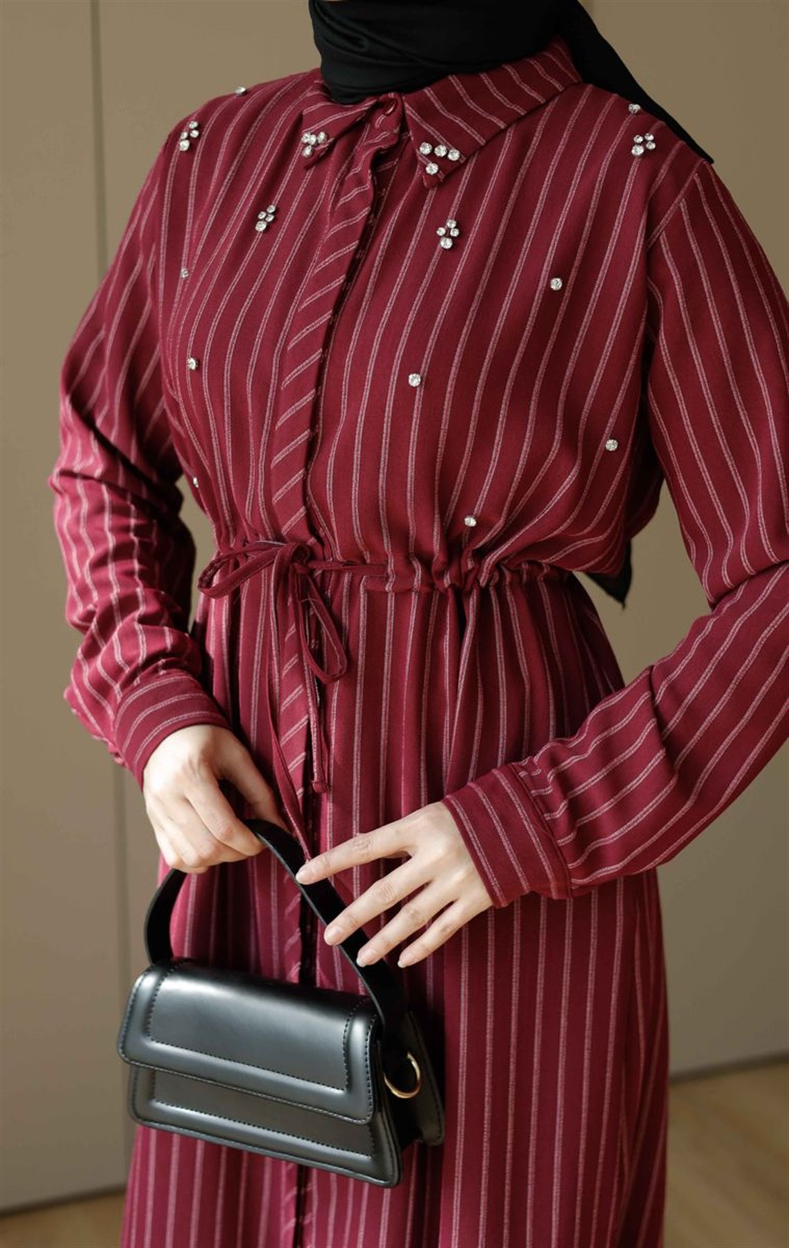 Taşlı Linda Tunik Bordo