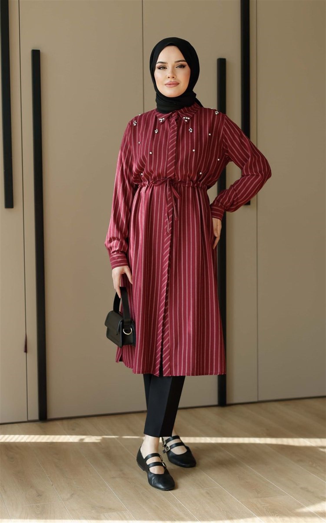 Taşlı Linda Tunik Bordo