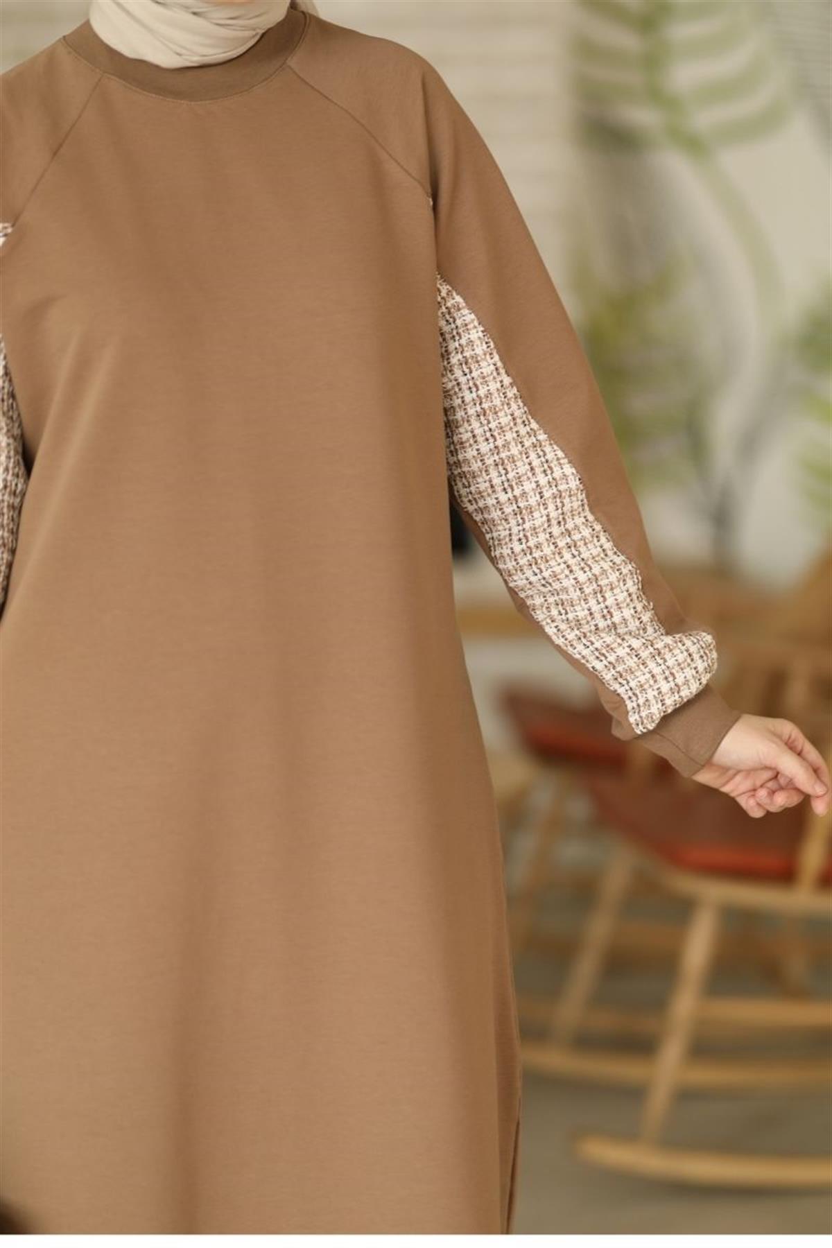 Tüvit Garnili Uzun Sweat Camel