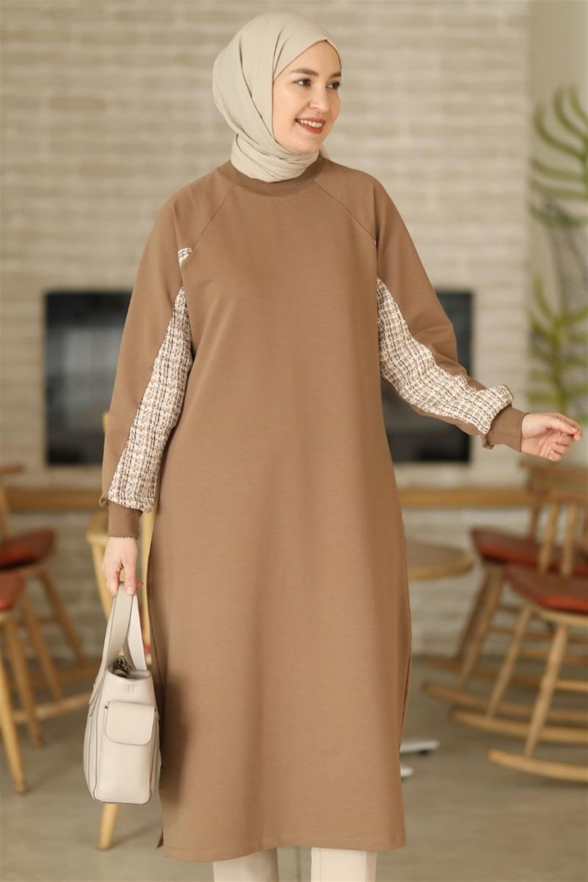 Tüvit Garnili Uzun Sweat Camel