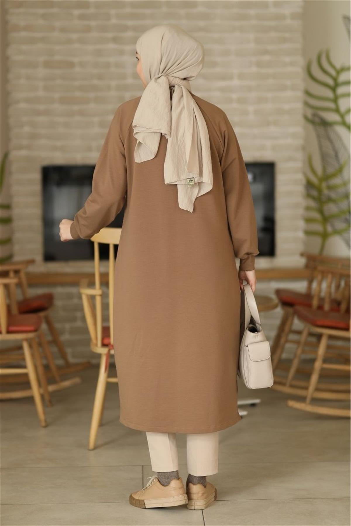 Tüvit Garnili Uzun Sweat Camel