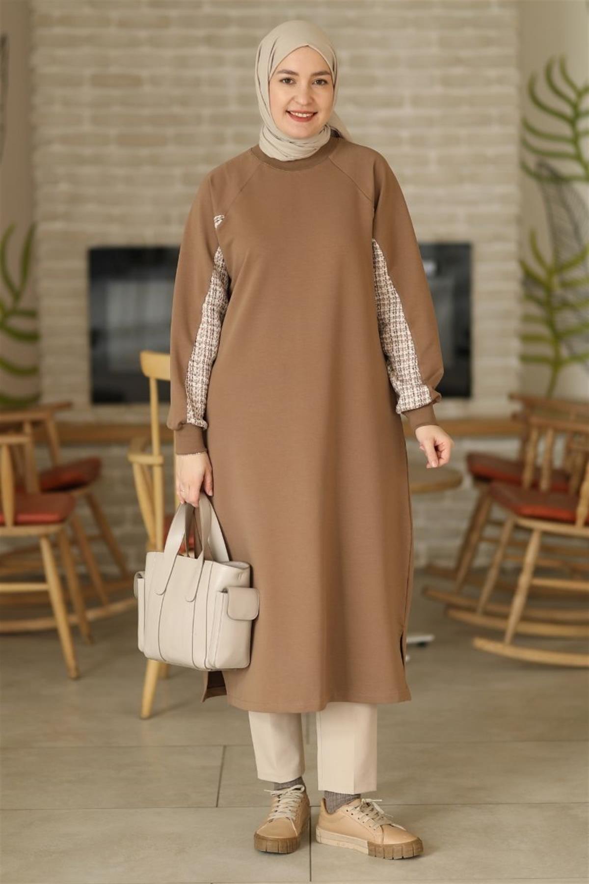 Tüvit Garnili Uzun Sweat Camel