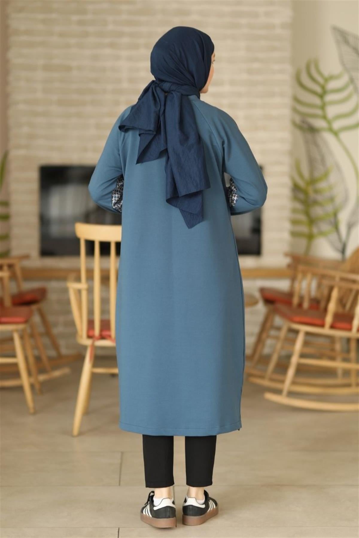 Tüvit Garnili Uzun Sweat İndigo