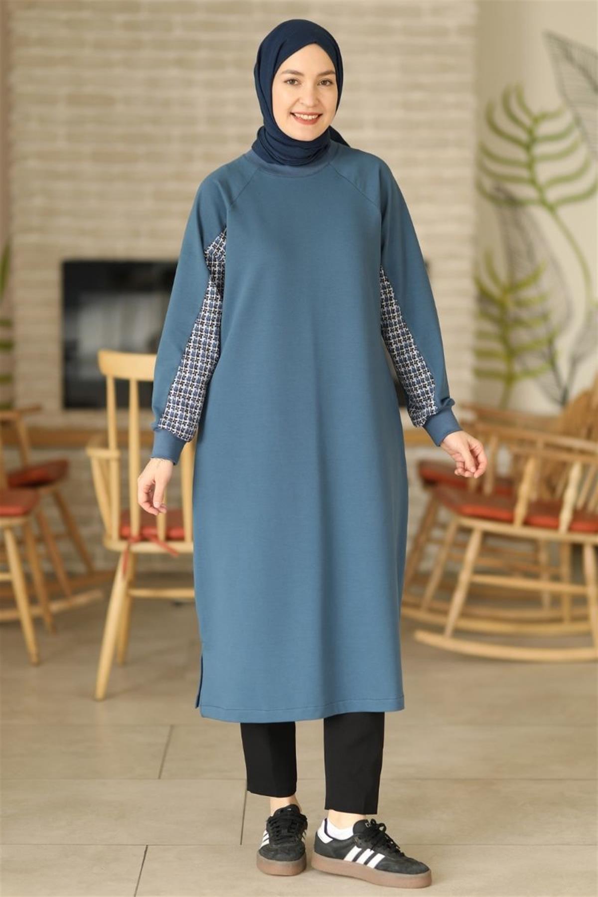 Tüvit Garnili Uzun Sweat İndigo