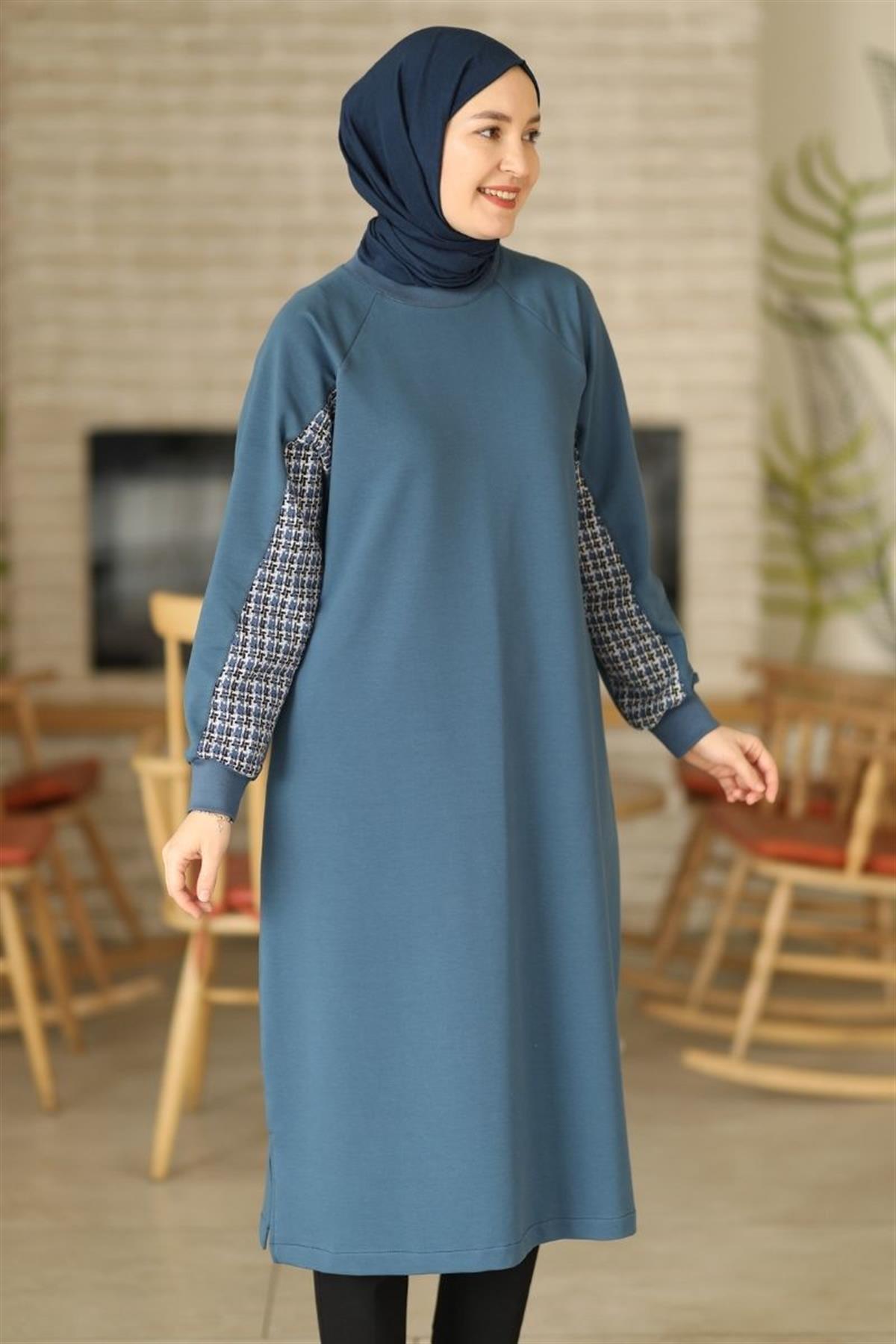 Tüvit Garnili Uzun Sweat İndigo