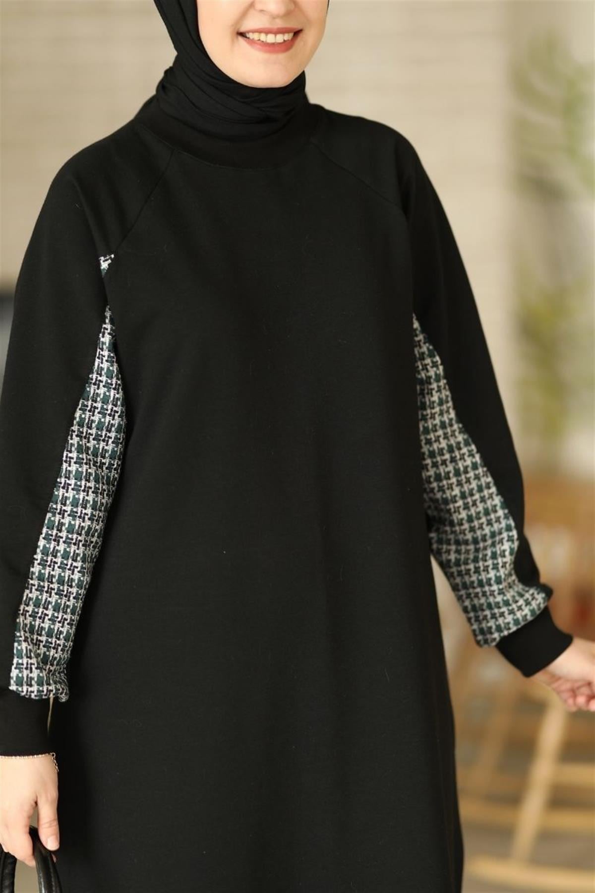 Tüvit Garnili Uzun Sweat Siyah