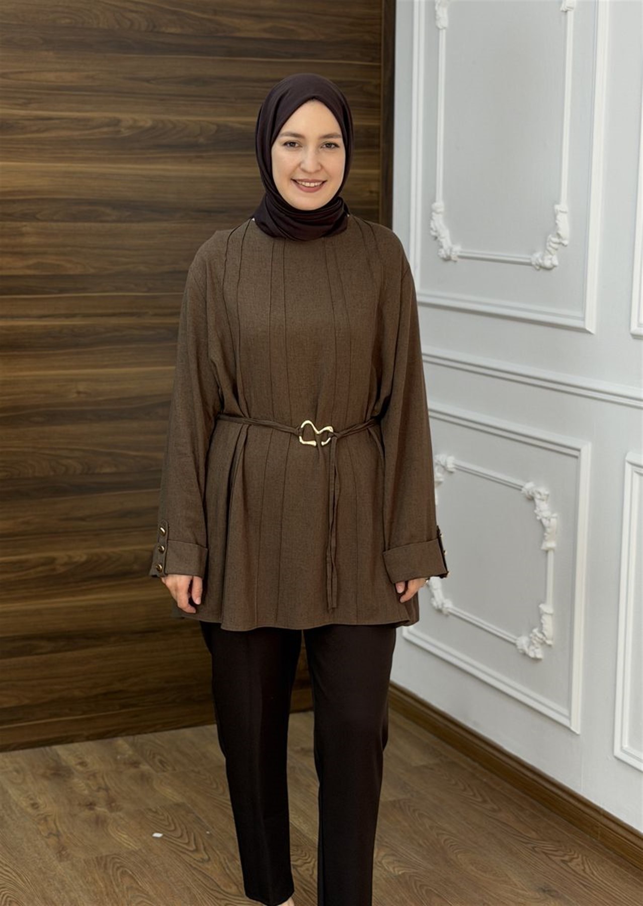 Visolin Seyyar Kemerli Tunik Kahve