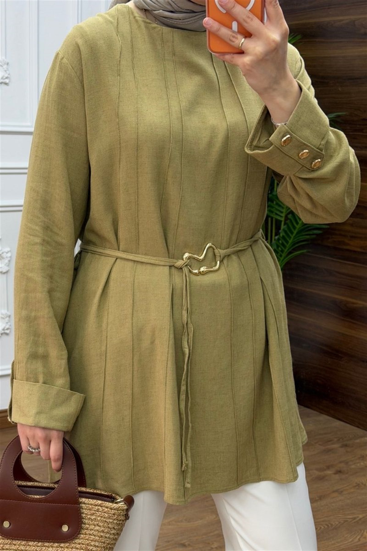 Visolin Seyyar Kemerli Tunik Olive