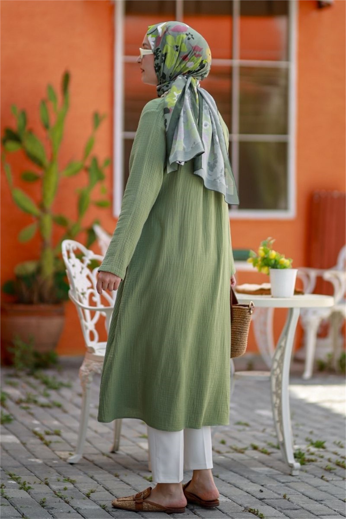 Yandan Bağlamalı Müslin Kimono Tunik Haki 
