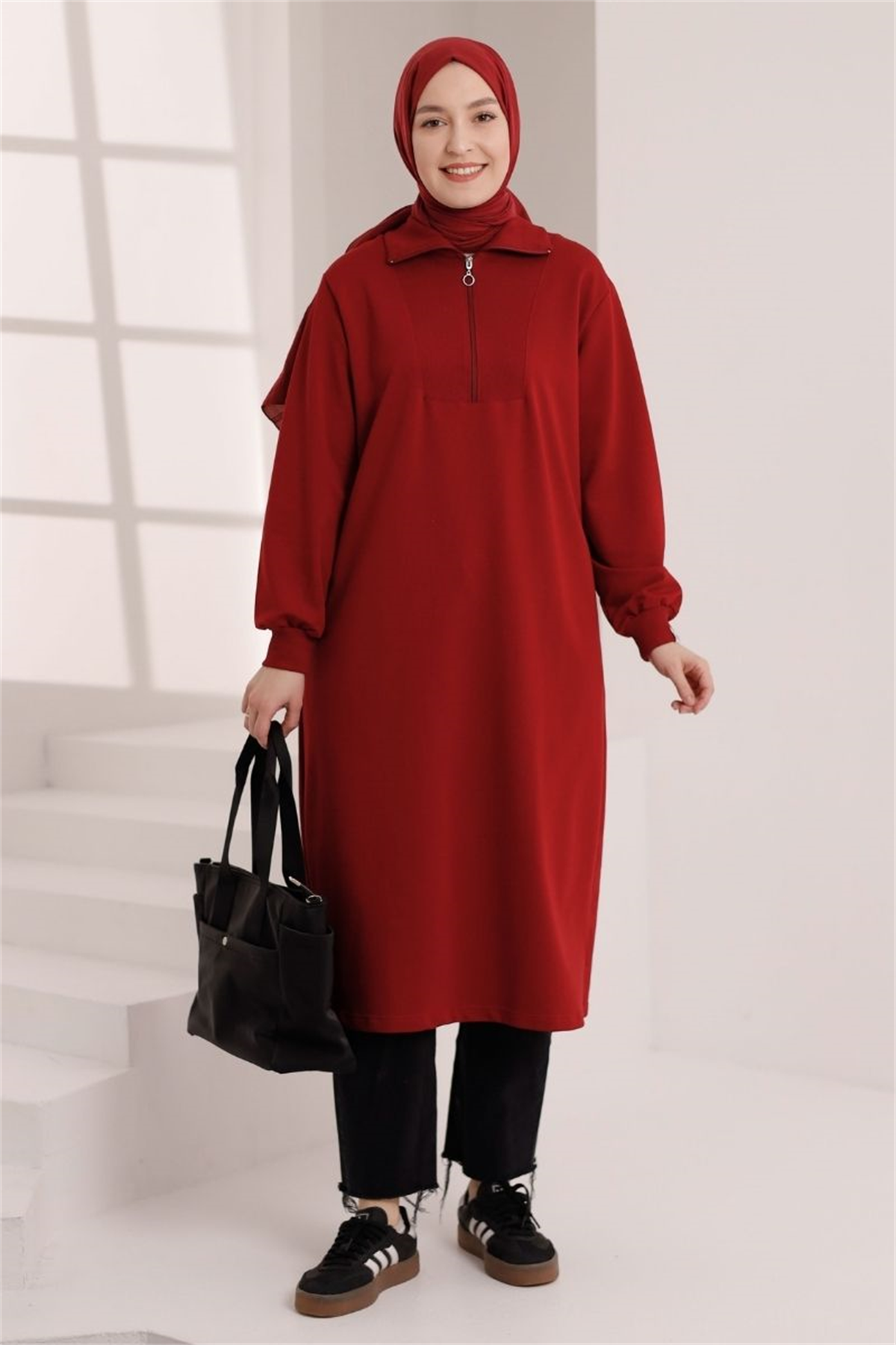 Yarım Fermuarlı 120 cm Sweat Nar Kızılı