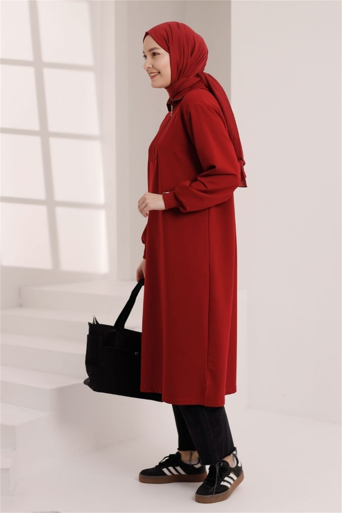 Yarım Fermuarlı 120 cm Sweat Nar Kızılı