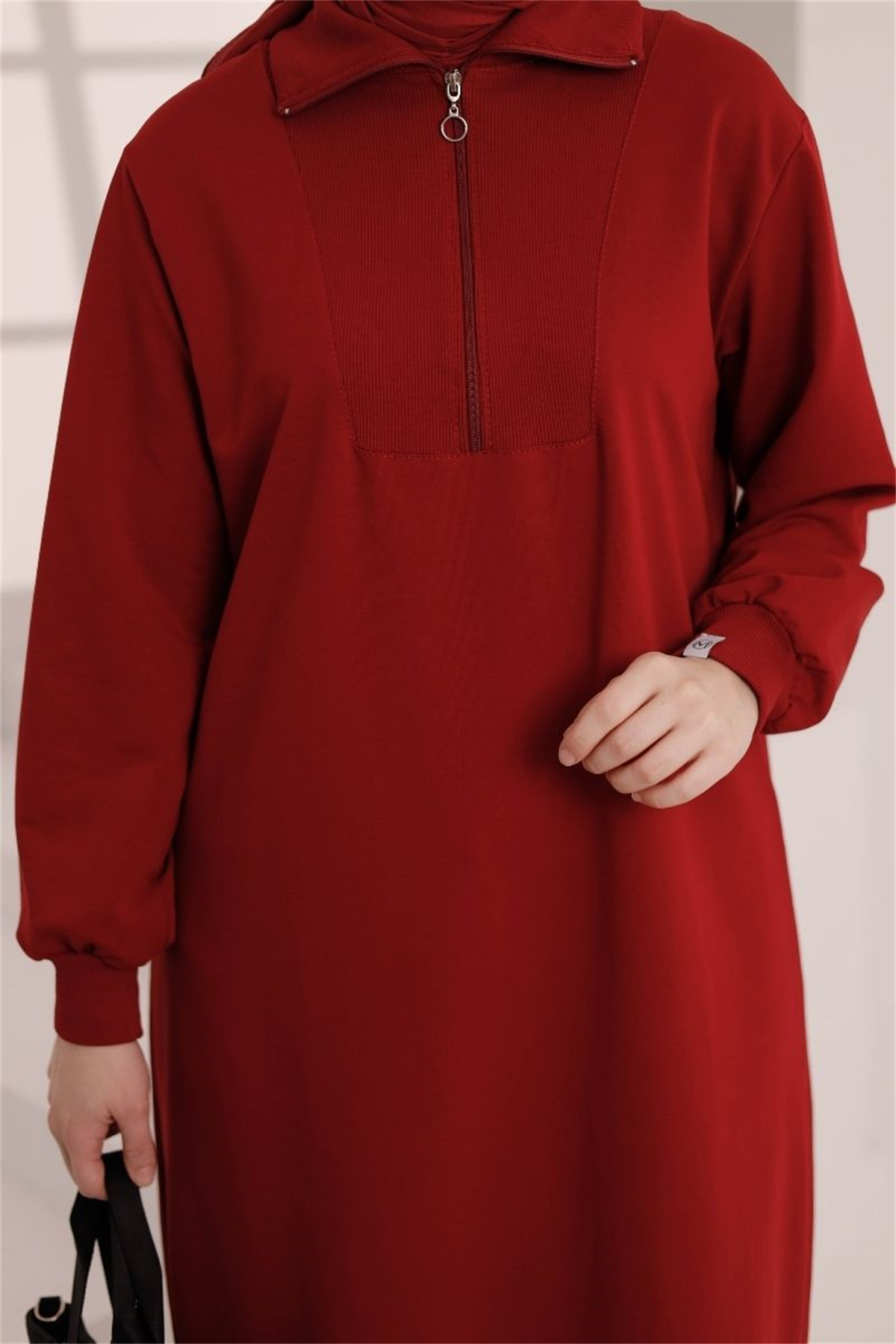 Yarım Fermuarlı 120 cm Sweat Nar Kızılı