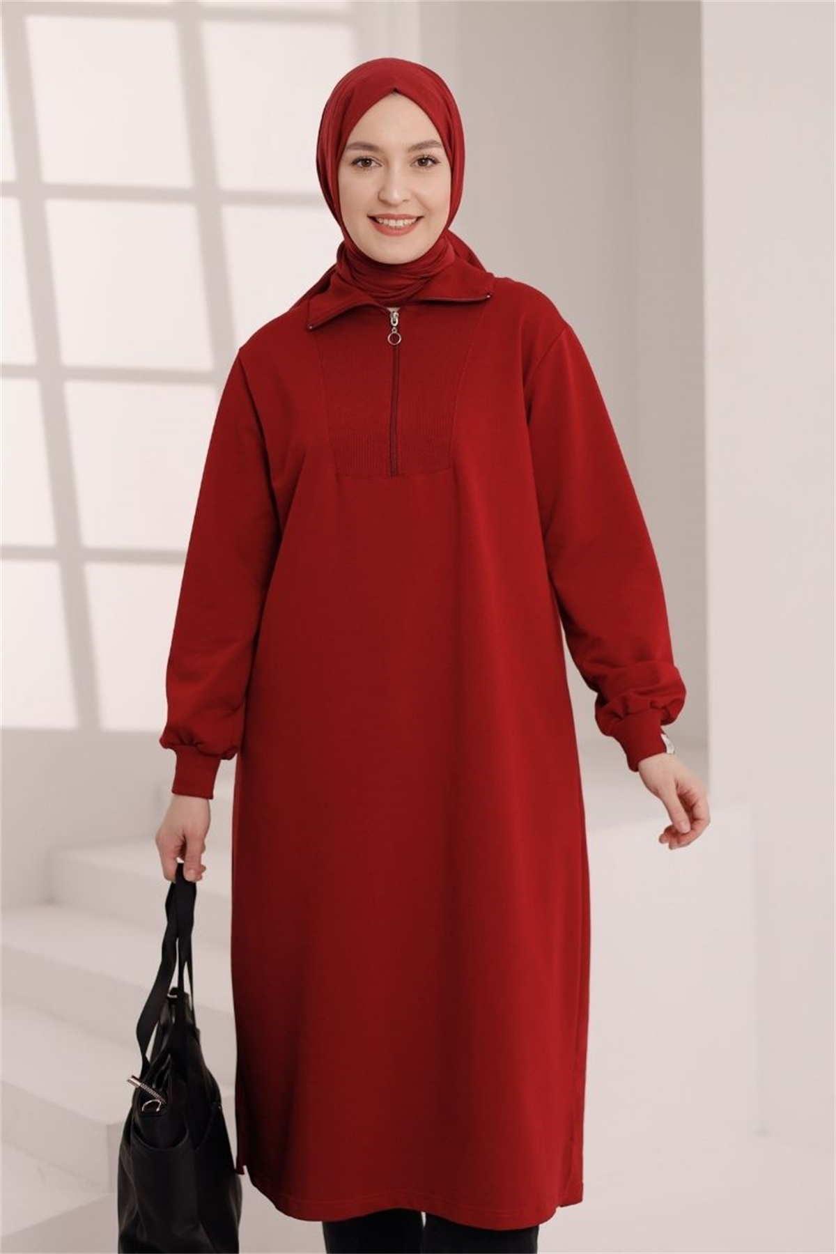 Yarım Fermuarlı 120 cm Sweat Nar Kızılı