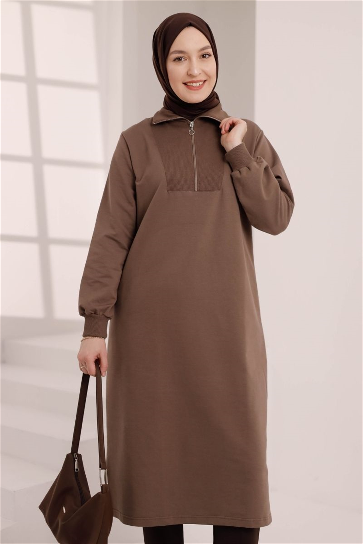Yarım Fermuarlı 120 cm Sweat Soft Kahve