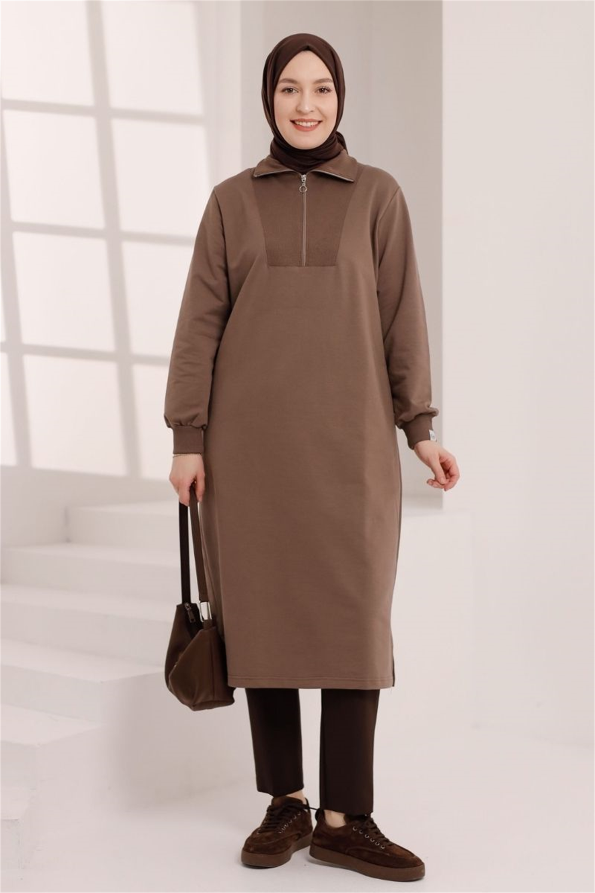 Yarım Fermuarlı 120 cm Sweat Soft Kahve