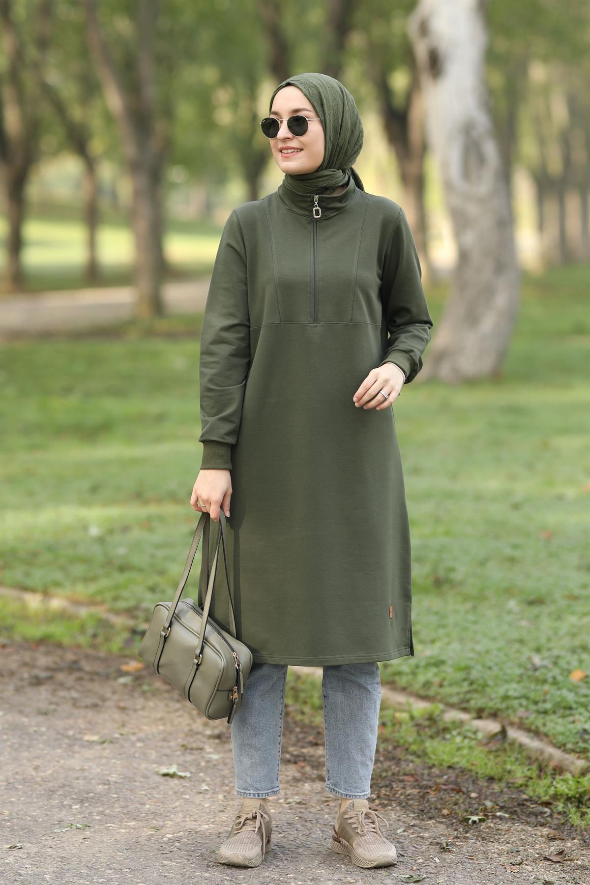 Yarım Fermuarlı Sweat Haki