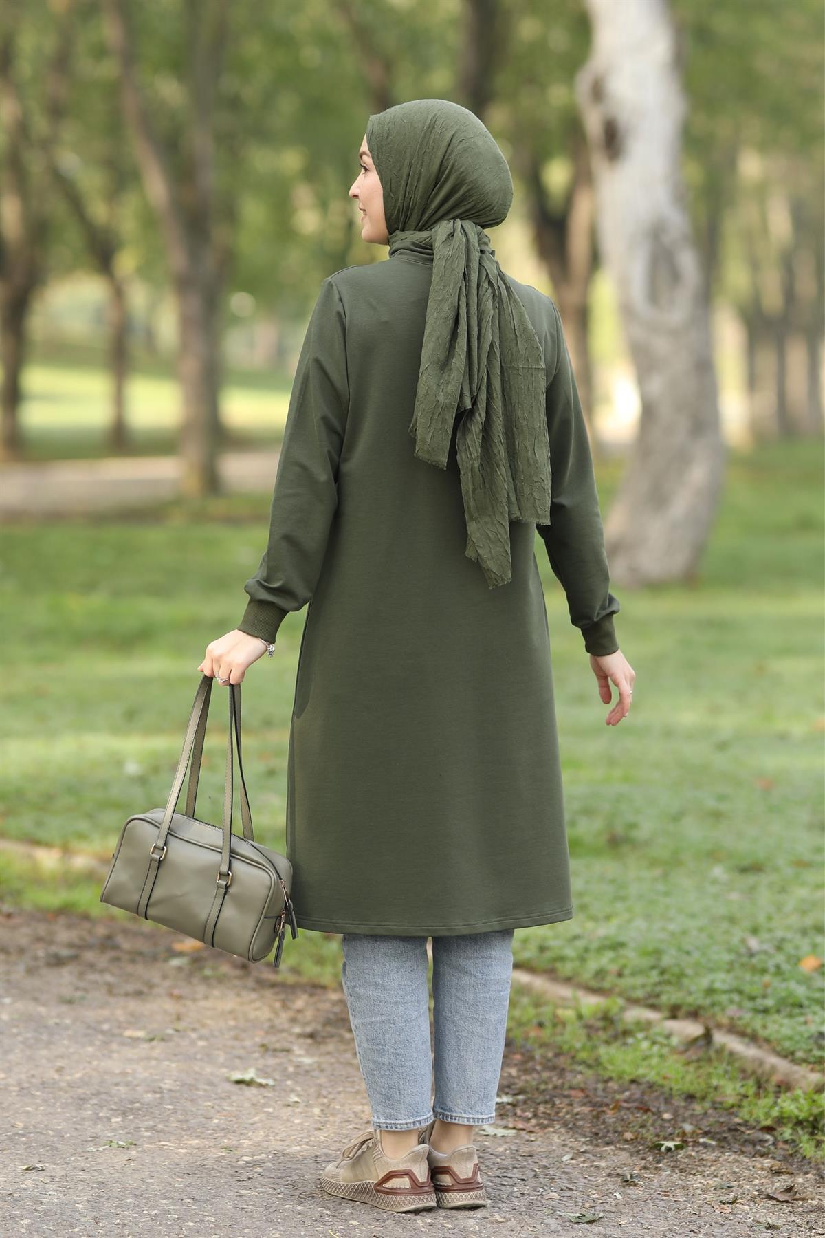 Yarım Fermuarlı Sweat Haki