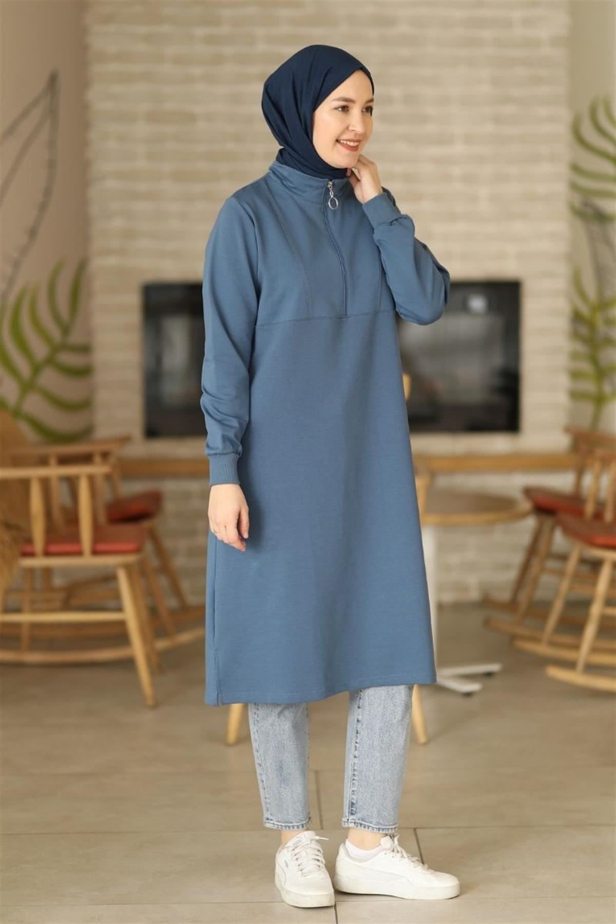 Yarım Fermuarlı Sweat İndigo