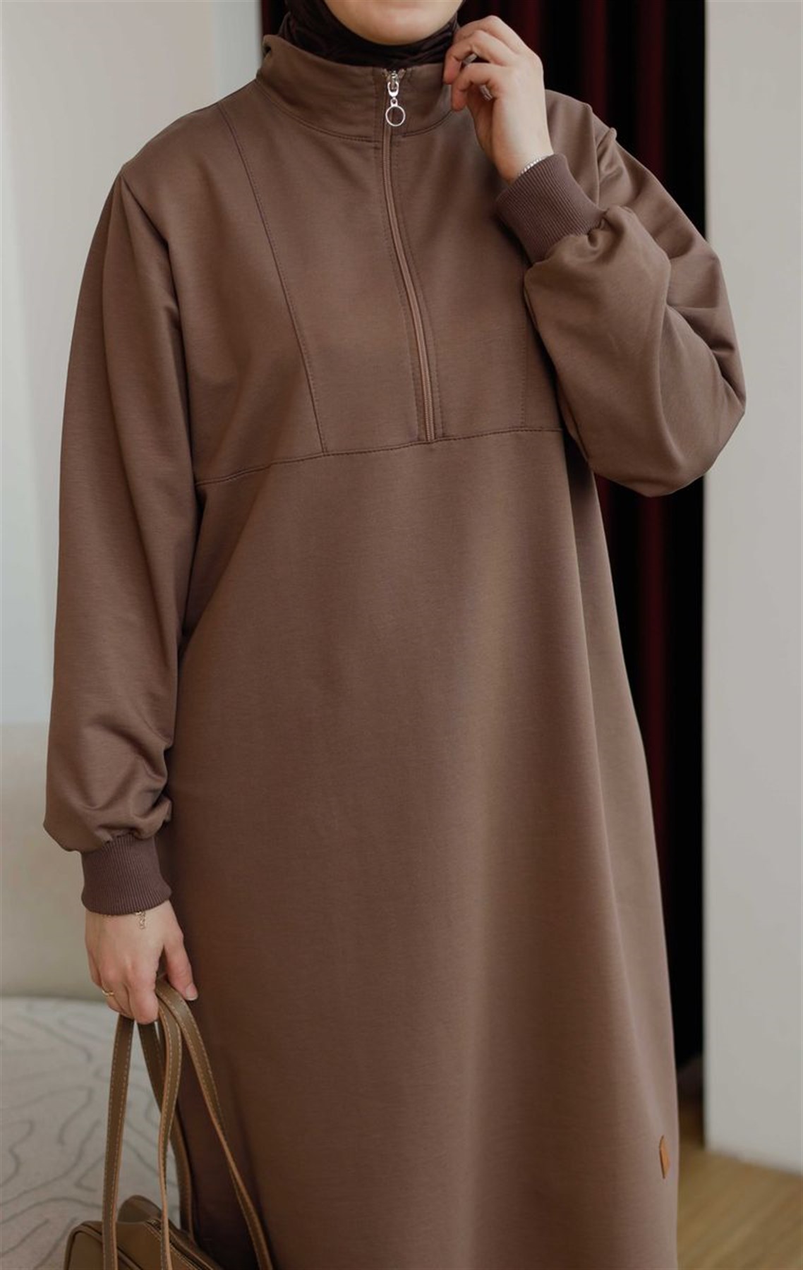 Yarım Fermuarlı Sweat Kakao