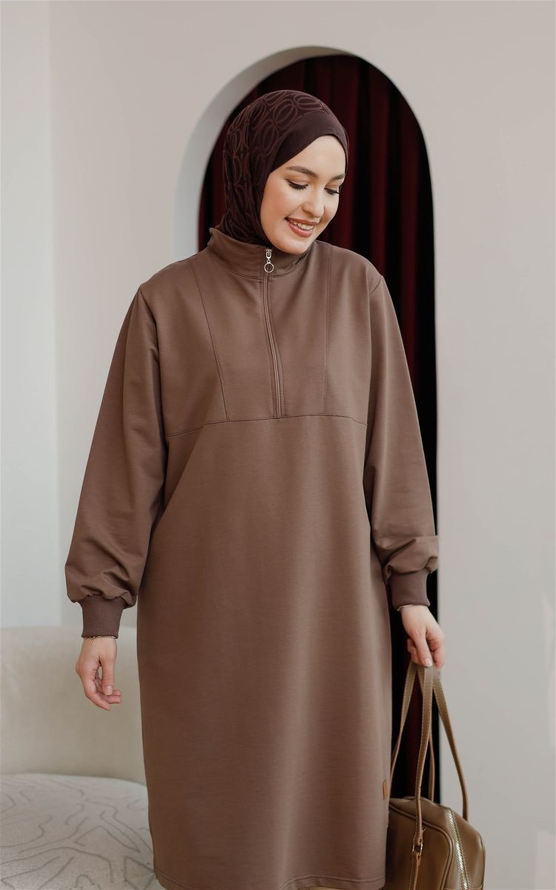 Yarım Fermuarlı Sweat Kakao