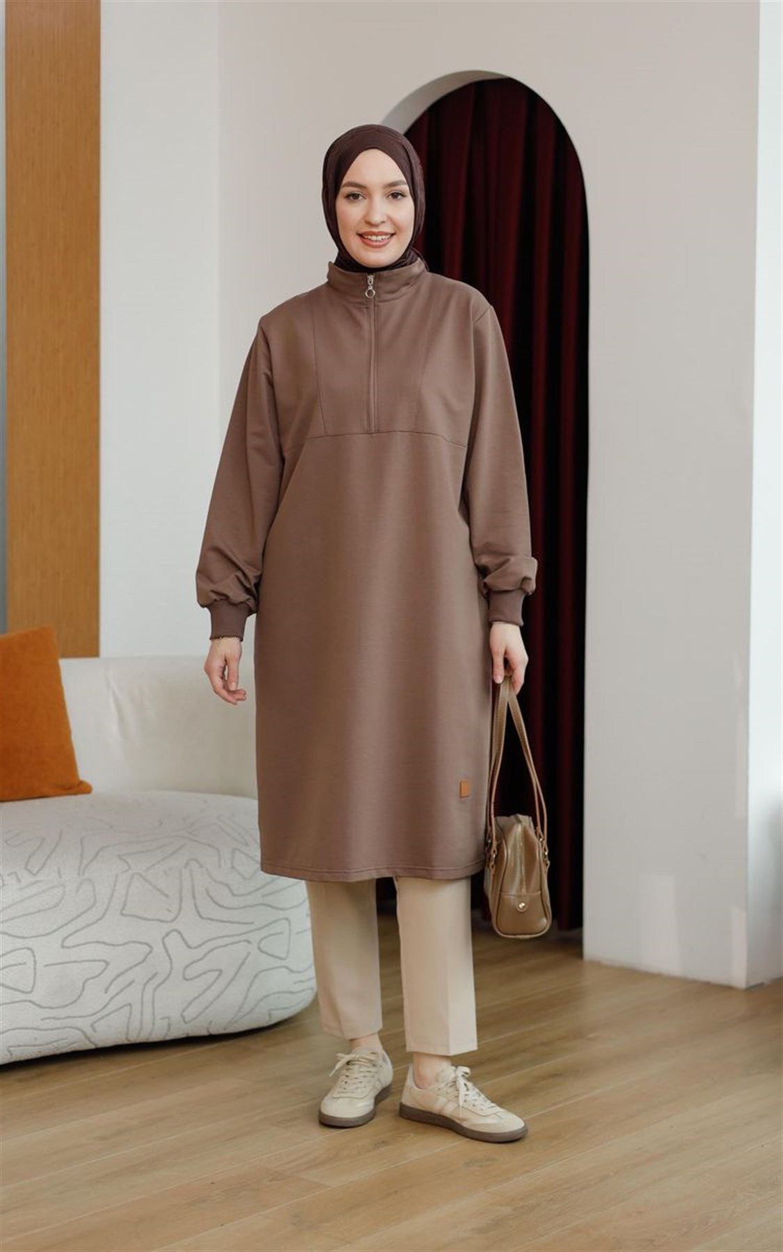 Yarım Fermuarlı Sweat Kakao